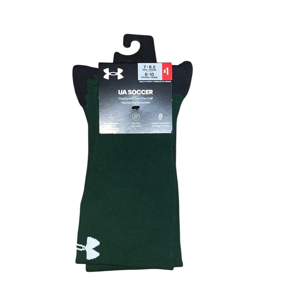 New with tags Under Armour Soccer Cushioned Over The Calf Socks Green Men 7-8.5